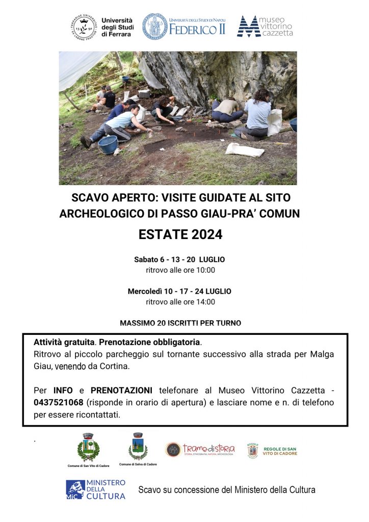 Scavo aperto: visite guidate nel mese di luglio al sito archeologico di Passo Giau – Prà Comun, nel territorio delle Regole di San Vito di Cadore (Bl)